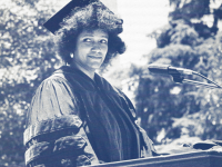 Click to show details - 70s - 1 lady speaking at commencement
