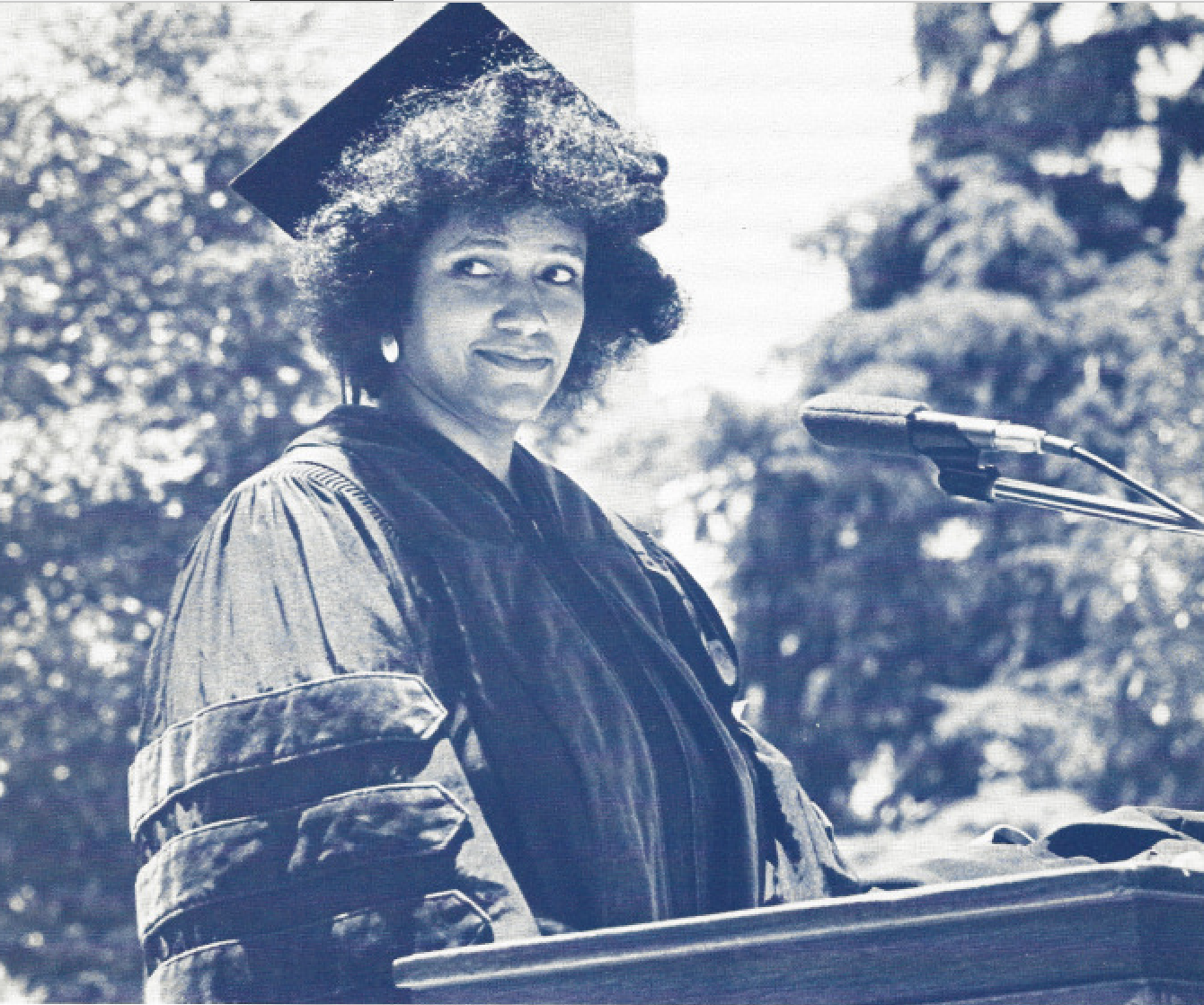 lady speaking at commencement
